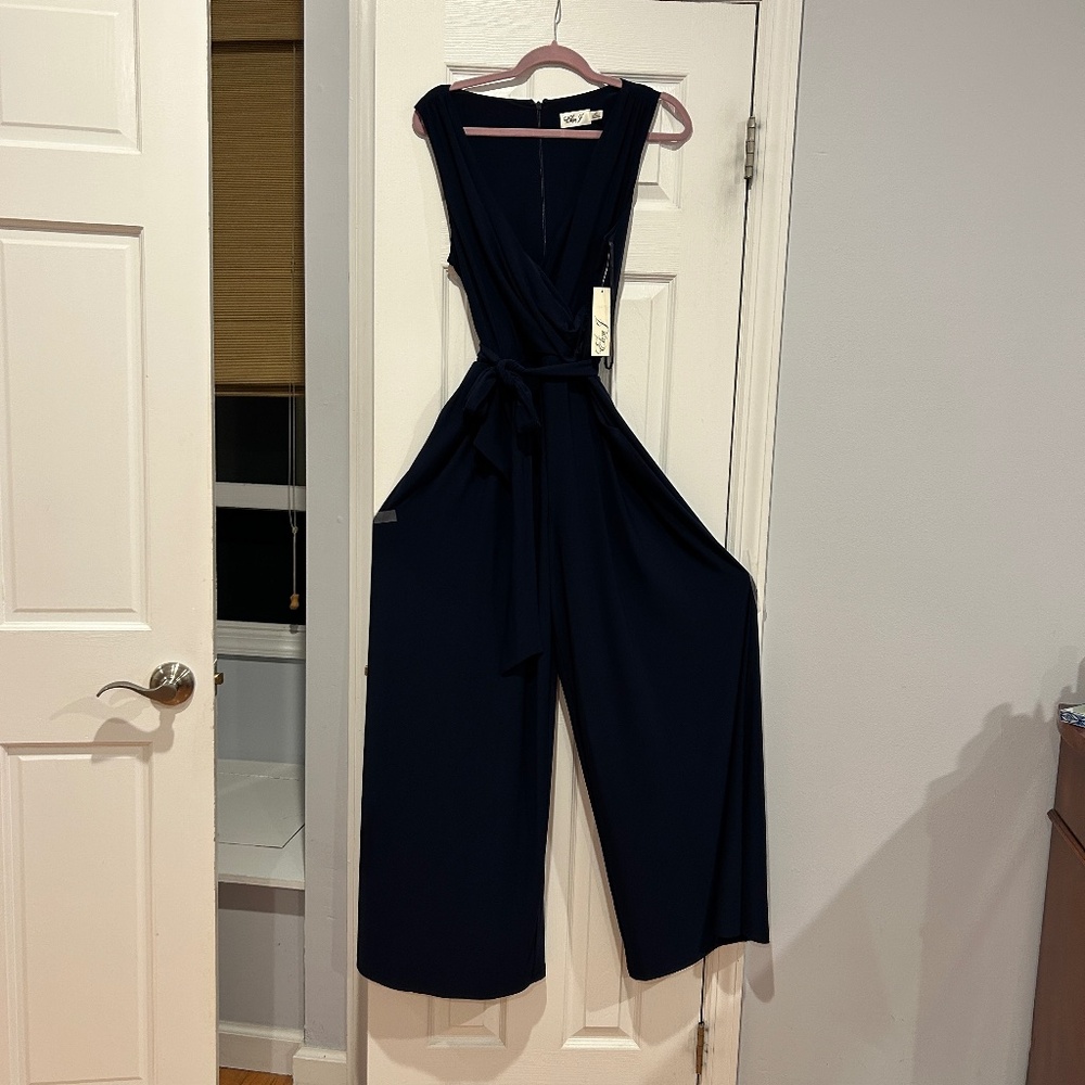 NWT Eliza J Navy Formal Palazzo Pant Jumpsuit. sz L